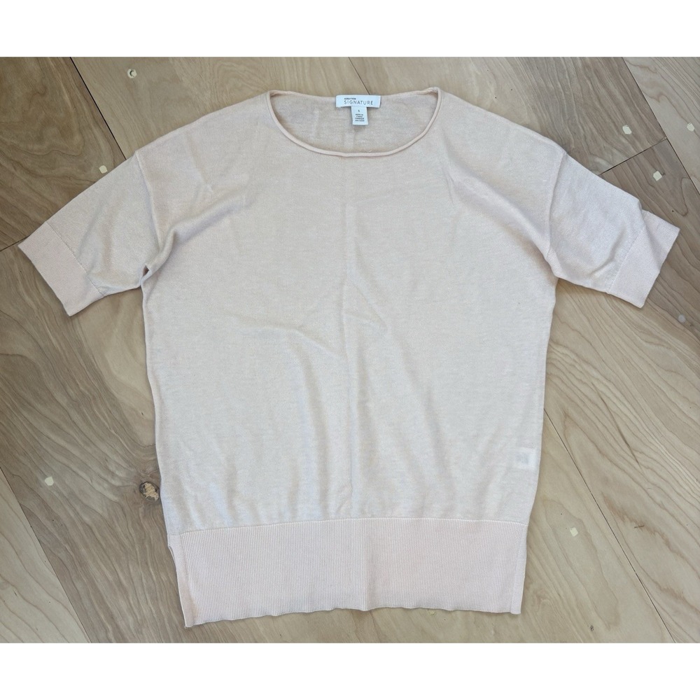 Nordstrom Signature Soft Pink Cashmere Linen Short Sleeve Sweater  Top Tee Small